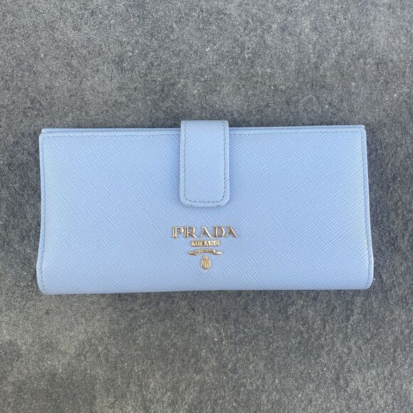 Prada Saffiano Leather Blue Ling Snap Wallet - Picture 1 of 14